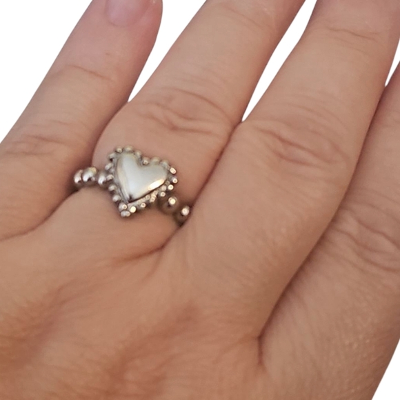 Silver Heart Charm Ring On Bubble Band - Picture 4 of 5
